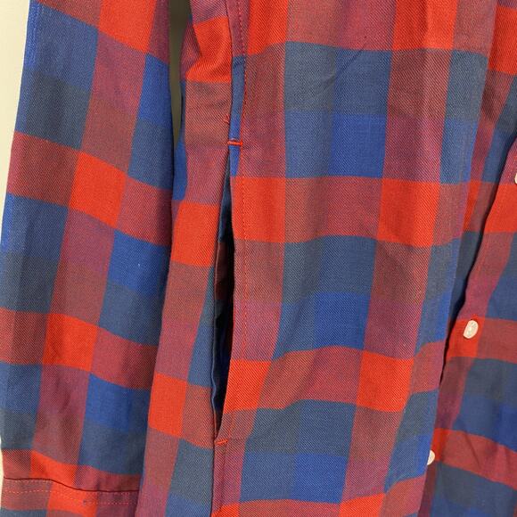 New FIVE FOUR Mens Long Sleeve Plaid Shirt  Size S Shacket Pockets Red Blue - Picture 5 of 8